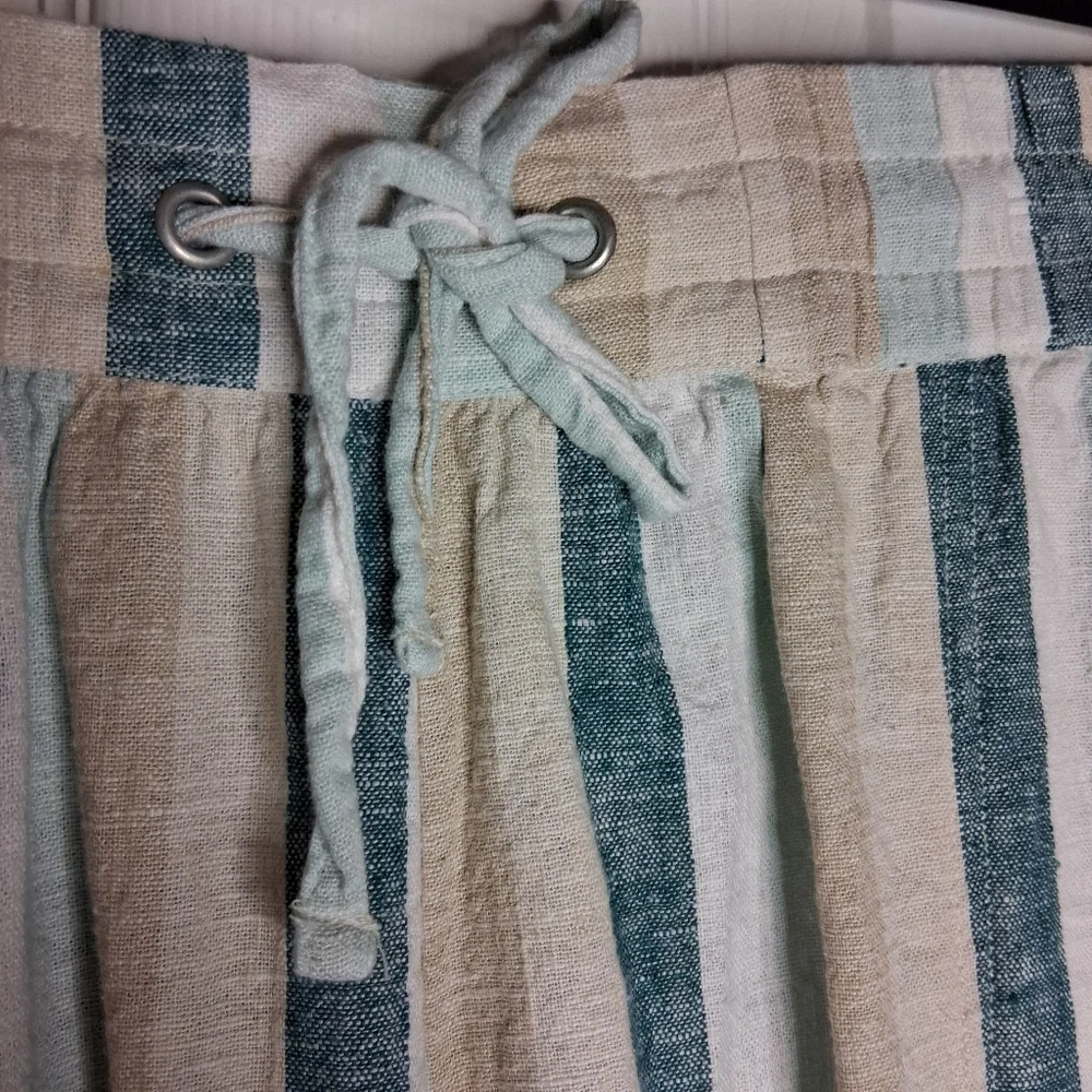 Naturals Drawstring Linen-Blend Shorts in Teal, Beige & White Stripes Sz XL - Picture 4 of 8